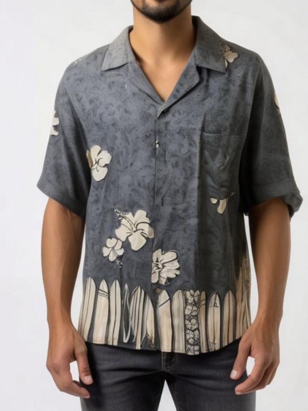 Pineapple Connection Shirt Surfboard Hem Button Hawaiian Floral Sz L